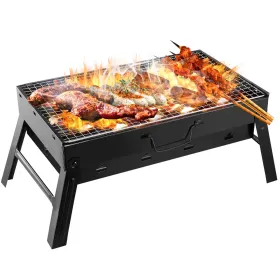 Foldable Portable BBQ Charcoal Grill Grill Lightweight Smoker Grill For Camping Picnics Garden Grilling (Color: Black)