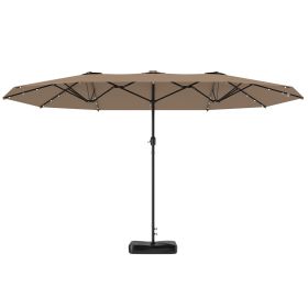 Garden Parasol 14.4 Ft. Double-Sided Sun Umbrella With Base, Patio Parasol With LED Solar Lights, Khaki (Color: Khaki)