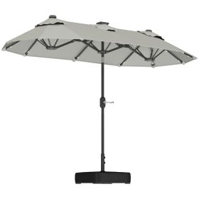 Double-sided Outdoor Patio Umbrella With Solar Lights And Base, Dining Table Umbrella Push Button Tilt, Gray (Option: Gray)